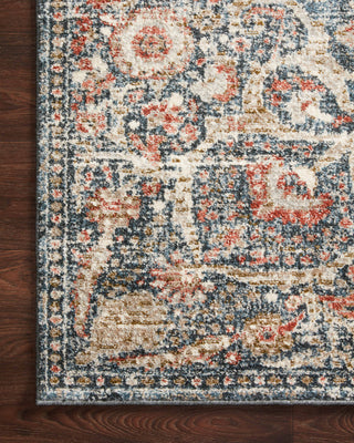 Loloi II Saban SAB-02 Blue/Spice Area Rug Corner On Wood