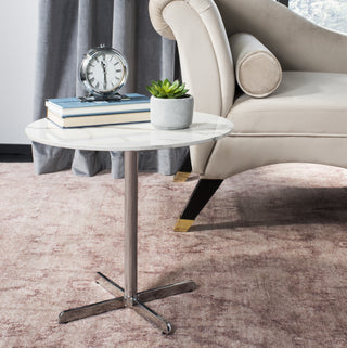 Safavieh Winnie Round Side Table White Marble and Chrome Furniture  Feature