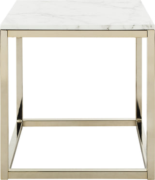 Safavieh Bethany Square End Table White Marble and Brass Furniture 