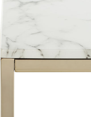 Safavieh Bethany Square End Table White Marble and Brass Furniture 