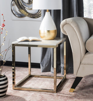 Safavieh Bethany Square End Table White Marble and Brass Furniture  Feature