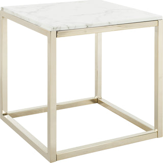 Safavieh Bethany Square End Table White Marble and Brass Furniture 