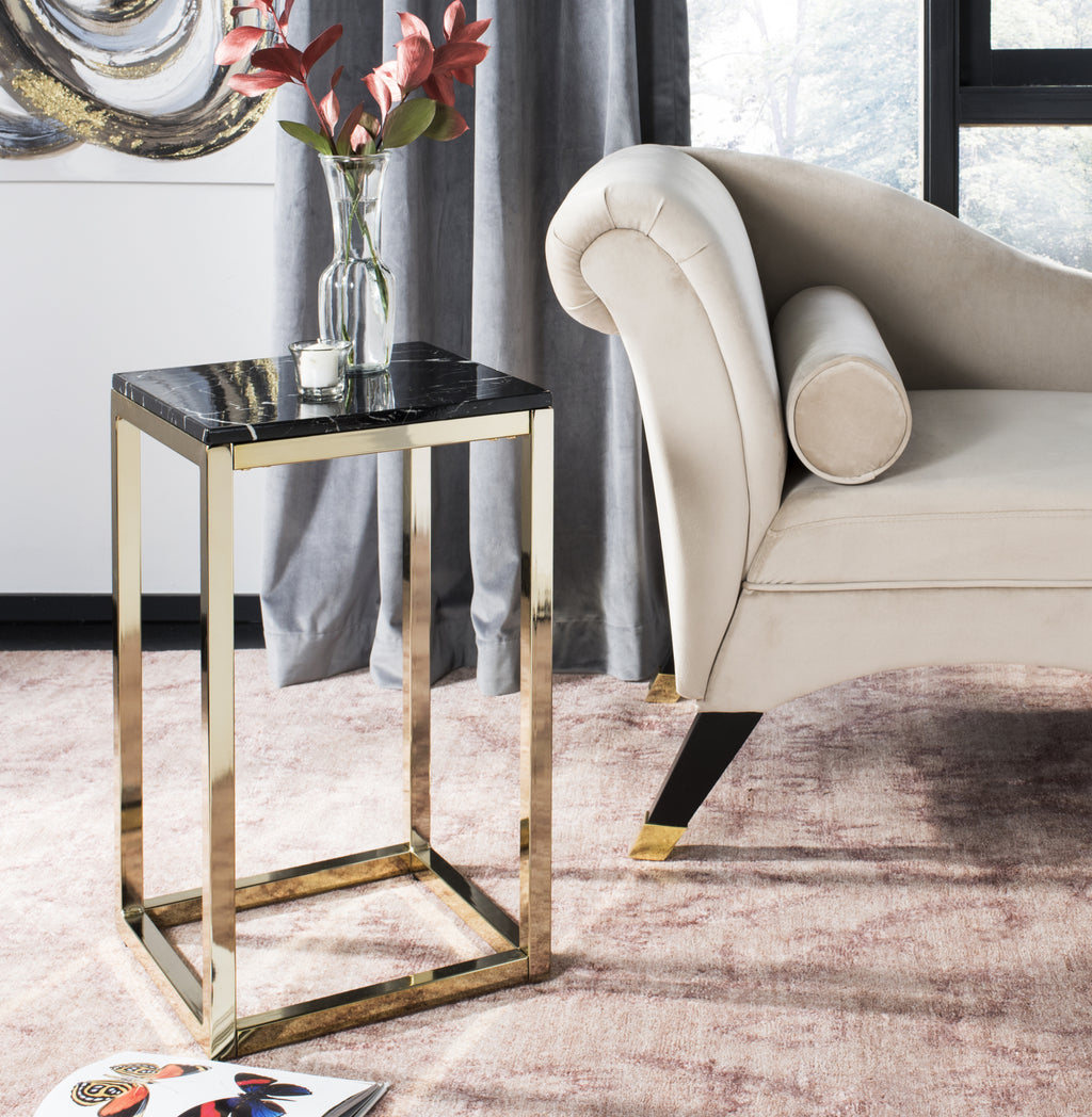 Safavieh Leah Square Side Table Black Marble and Brass Furniture  Feature