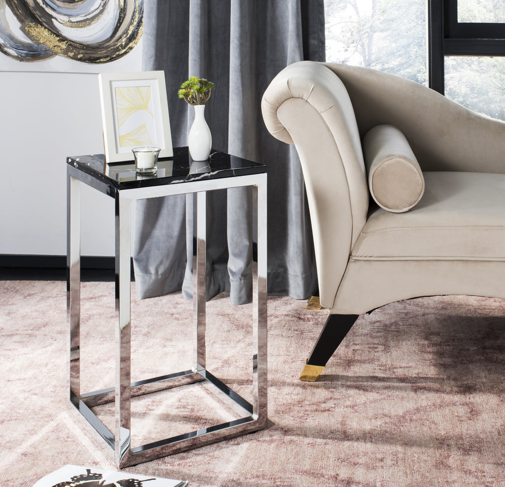 Safavieh Leah Square Side Table Black Marble and Chrome Furniture  Feature