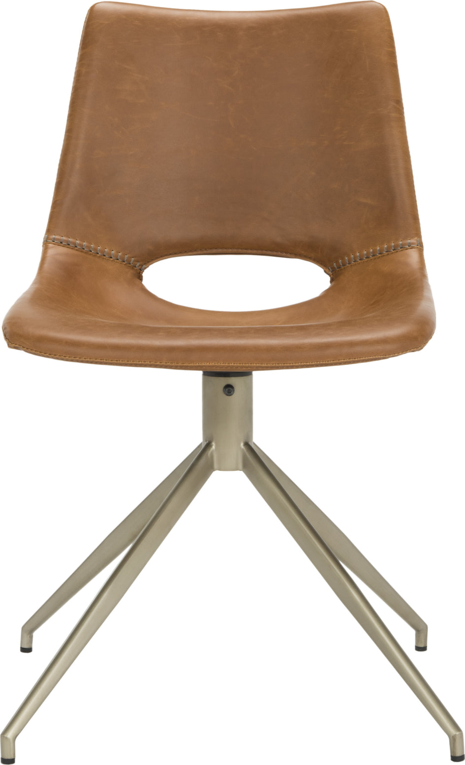 Safavieh Danube Midcentury Modern Leather Swivel Dining Chair Light Brown and Brass Furniture main image