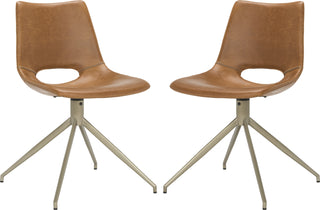 Safavieh Danube Midcentury Modern Leather Swivel Dining Chair Light Brown and Brass Furniture 