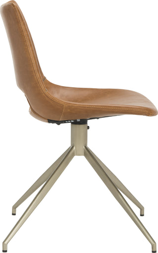 Safavieh Danube Midcentury Modern Leather Swivel Dining Chair Light Brown and Brass Furniture 