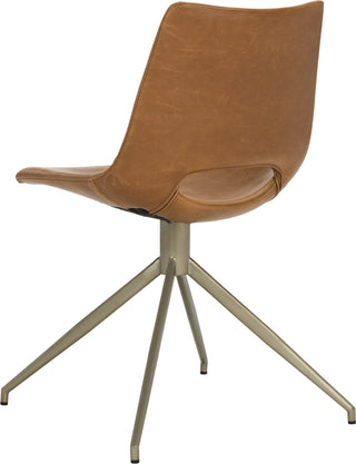 Safavieh Danube Midcentury Modern Leather Swivel Dining Chair Light Brown and Brass Furniture 