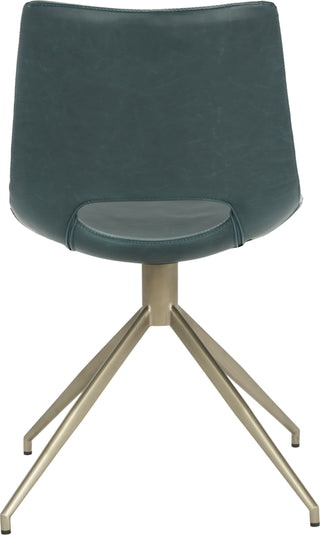 Safavieh Danube Midcentury Modern Leather Swivel Dining Chair Blue and Brass Furniture 