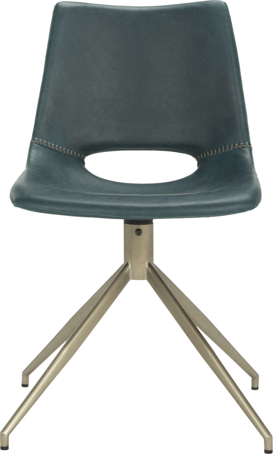Safavieh Danube Midcentury Modern Leather Swivel Dining Chair Blue and Brass Furniture main image