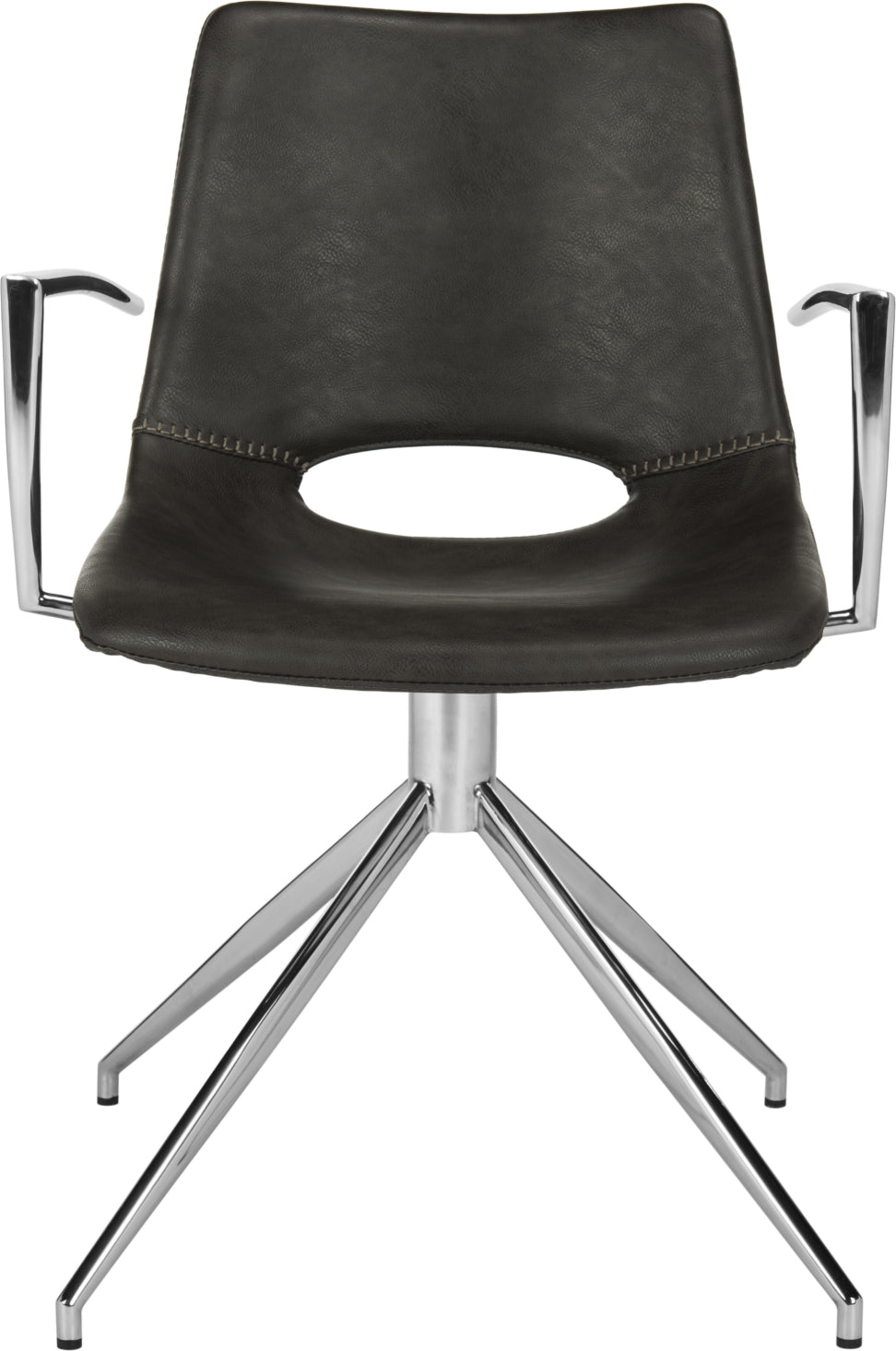 Safavieh Dawn Midcentury Modern Leather Swivel Dining Arm Chair Grey and Silver Furniture main image