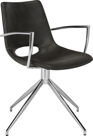 Safavieh Dawn Midcentury Modern Leather Swivel Dining Arm Chair Grey and Silver Furniture 