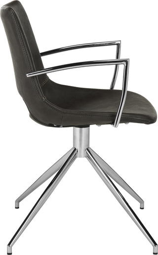 Safavieh Dawn Midcentury Modern Leather Swivel Dining Arm Chair Grey and Silver Furniture 