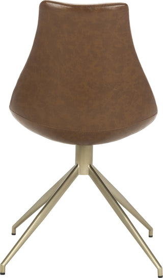 Safavieh Lynette Midcentury Modern Leather Swivel Dining Chair Light Brown and Brass Furniture 