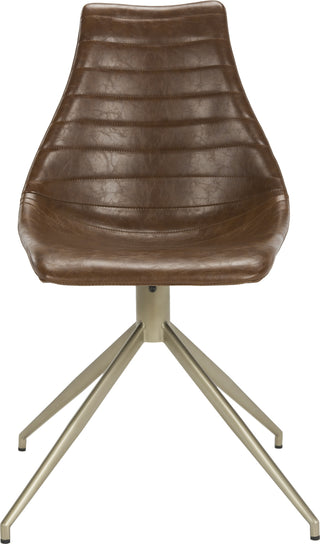 Safavieh Lynette Midcentury Modern Leather Swivel Dining Chair Light Brown and Brass Furniture main image