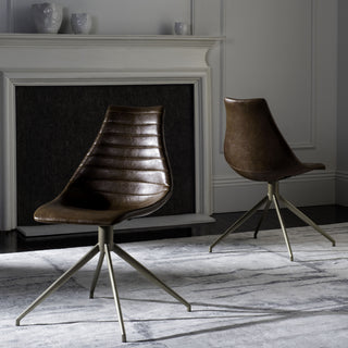 Safavieh Lynette Midcentury Modern Leather Swivel Dining Chair Light Brown and Brass  Feature