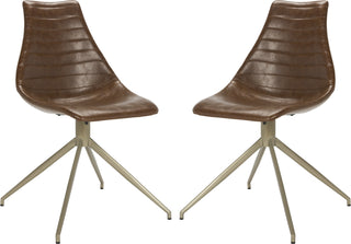 Safavieh Lynette Midcentury Modern Leather Swivel Dining Chair Light Brown and Brass Furniture 