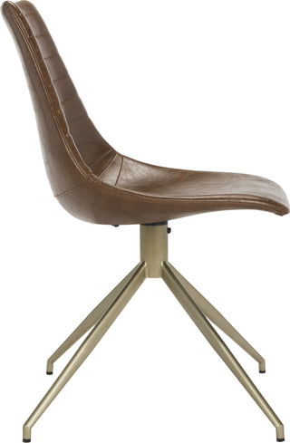 Safavieh Lynette Midcentury Modern Leather Swivel Dining Chair Light Brown and Brass Furniture 