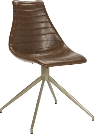 Safavieh Lynette Midcentury Modern Leather Swivel Dining Chair Light Brown and Brass Furniture 