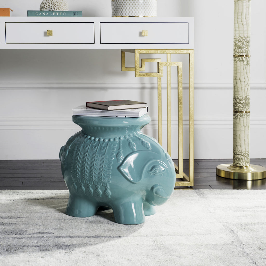Safavieh Elephant Ceramic Stool Light Blue Furniture  Feature