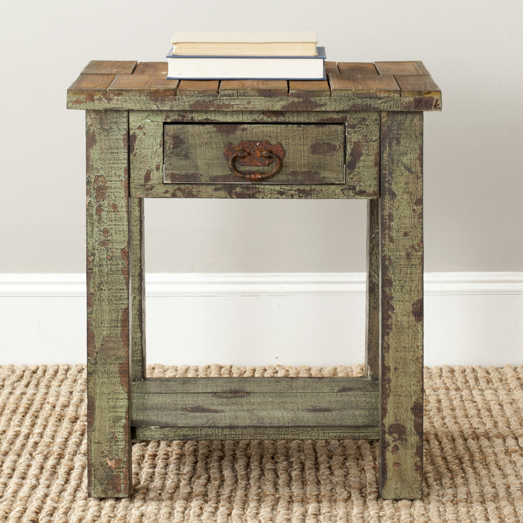Safavieh Alfred End Table With Storage Drawer Antique Green Furniture  Feature