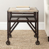 Safavieh Linus Wood Top Rolling End Table Natural and Black Brushed Furniture  Feature