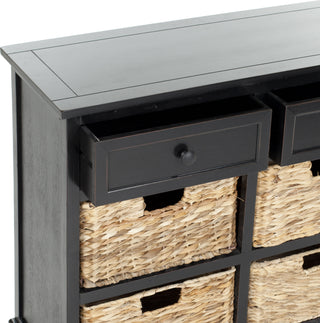 Safavieh Herman Storage Unit With Wicker Baskets Distressed Black Furniture 