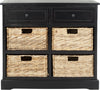 Safavieh Herman Storage Unit With Wicker Baskets Distressed Black Furniture main image