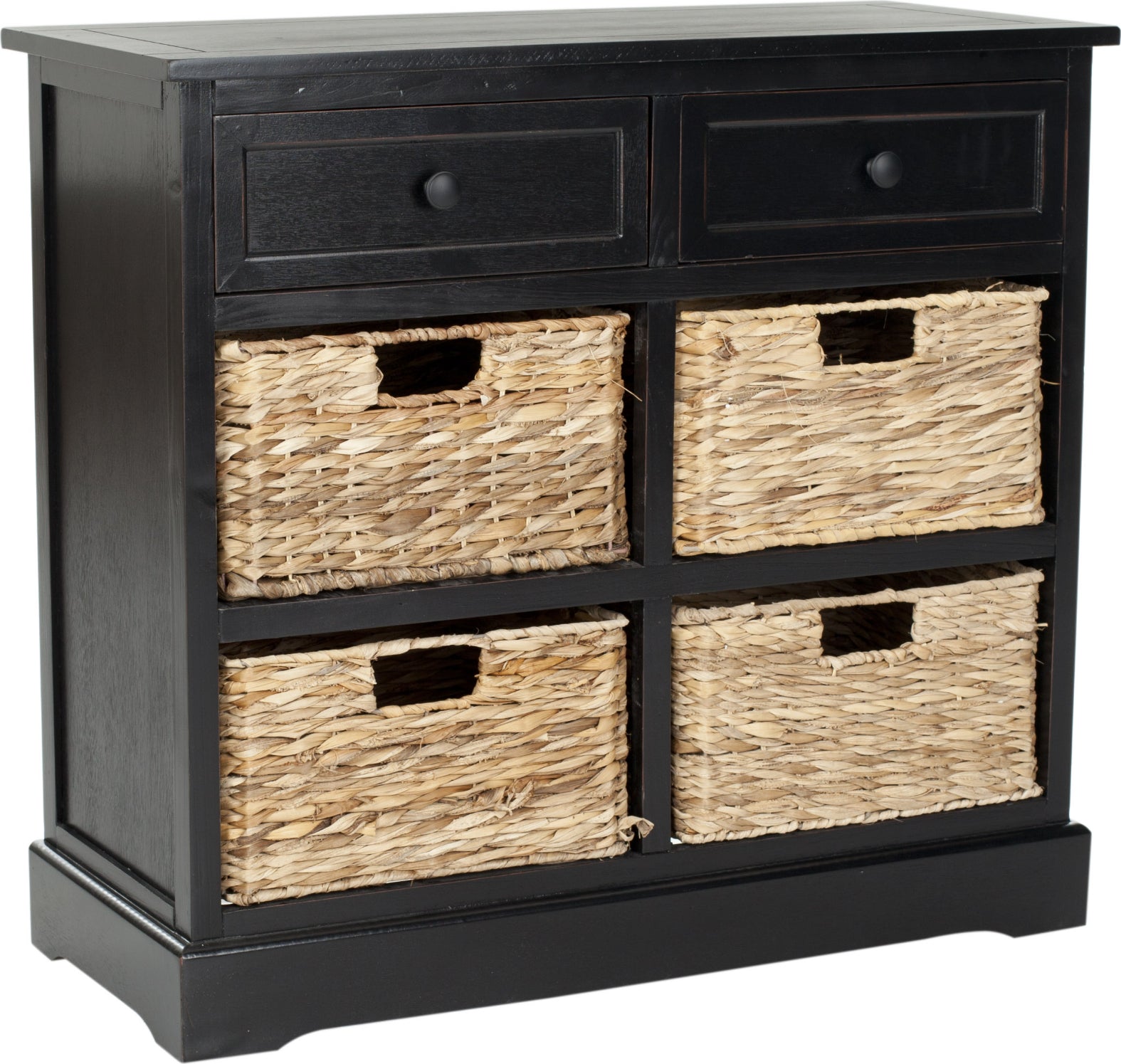 Safavieh Herman Storage Unit With Wicker Baskets Distressed Black –  Incredible Rugs and Decor