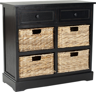 Safavieh Herman Storage Unit With Wicker Baskets Distressed Black Furniture 