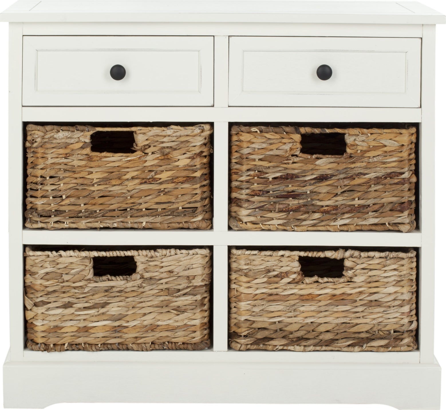 Safavieh Herman Storage Unit With Wicker Baskets Distressed Cream Furniture main image