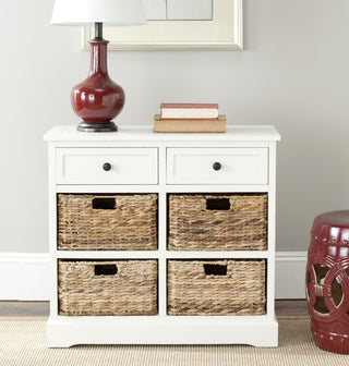 Safavieh Herman Storage Unit With Wicker Baskets Distressed Cream Furniture  Feature