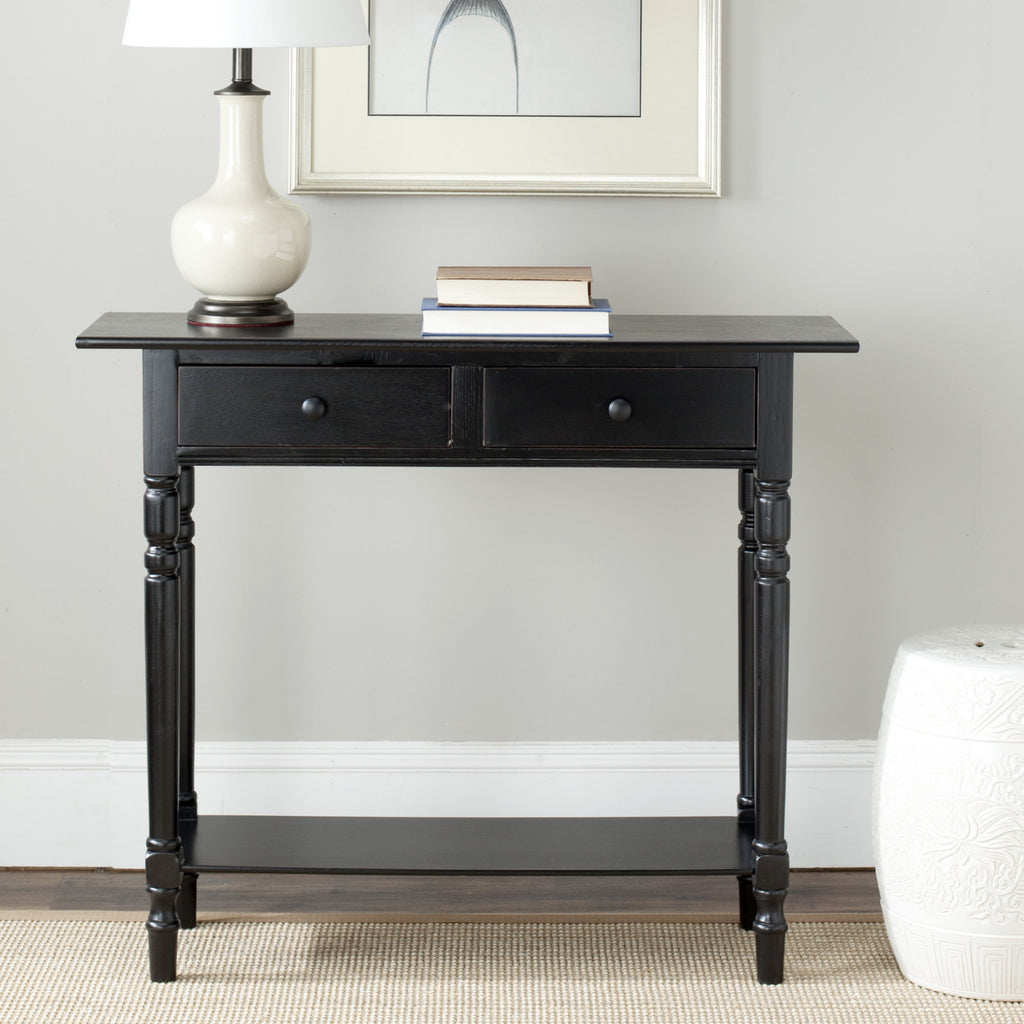 Safavieh Rosemary 2 Drawer Console Distressed Black Furniture  Feature
