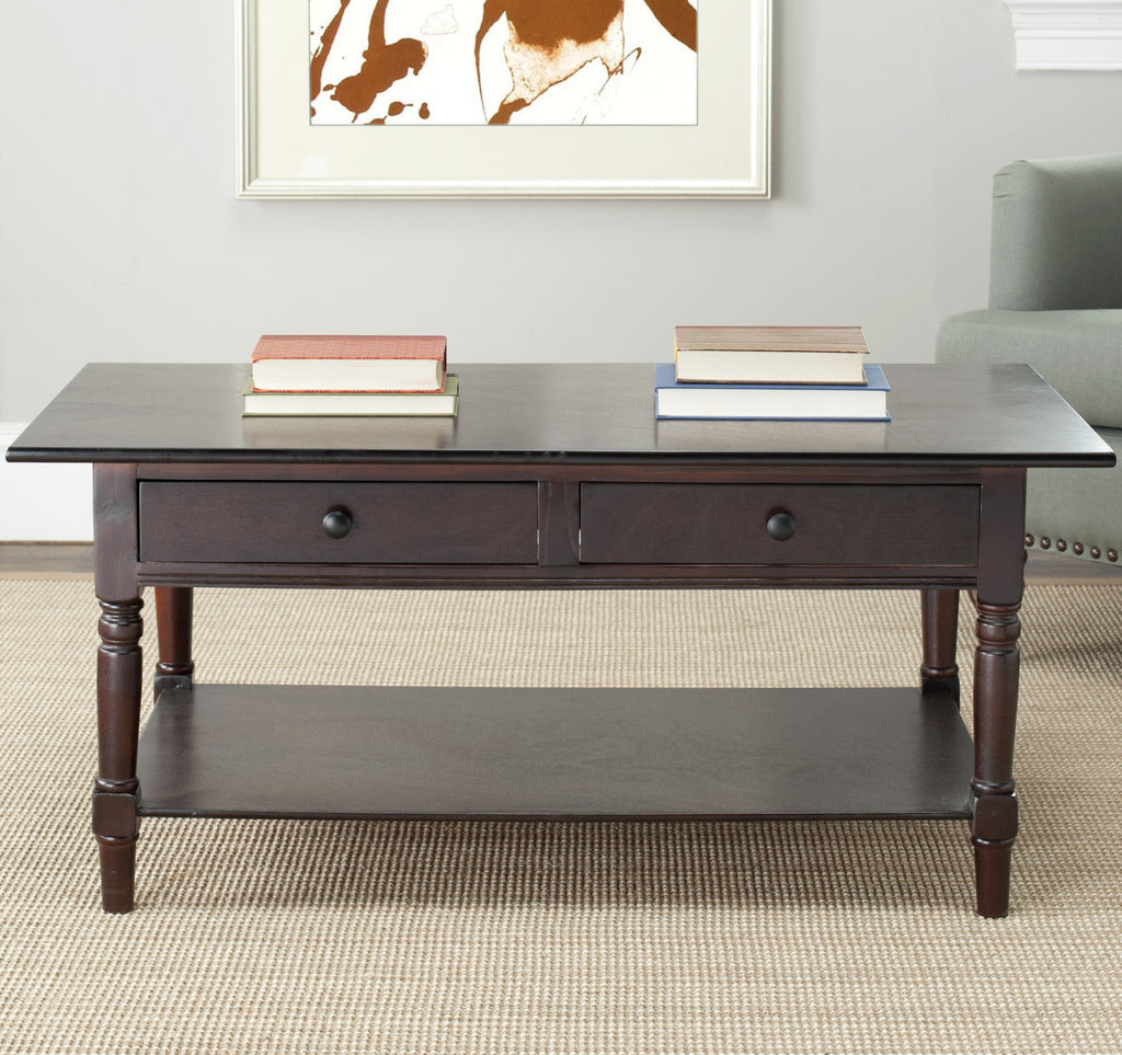Safavieh Boris 2 Drawer Coffee Table Dark Cherry Furniture  Feature