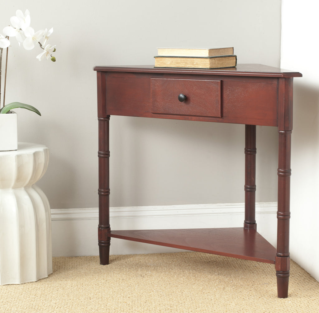 Safavieh Gomez Corner Table With Storage Drawer Red Furniture  Feature