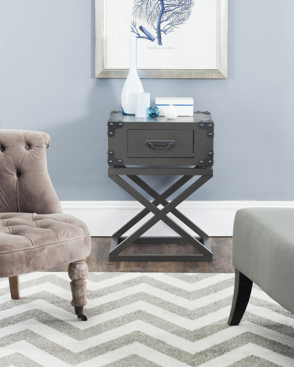Safavieh Dunstan Accent Table With Storage Drawer Grey Furniture  Feature