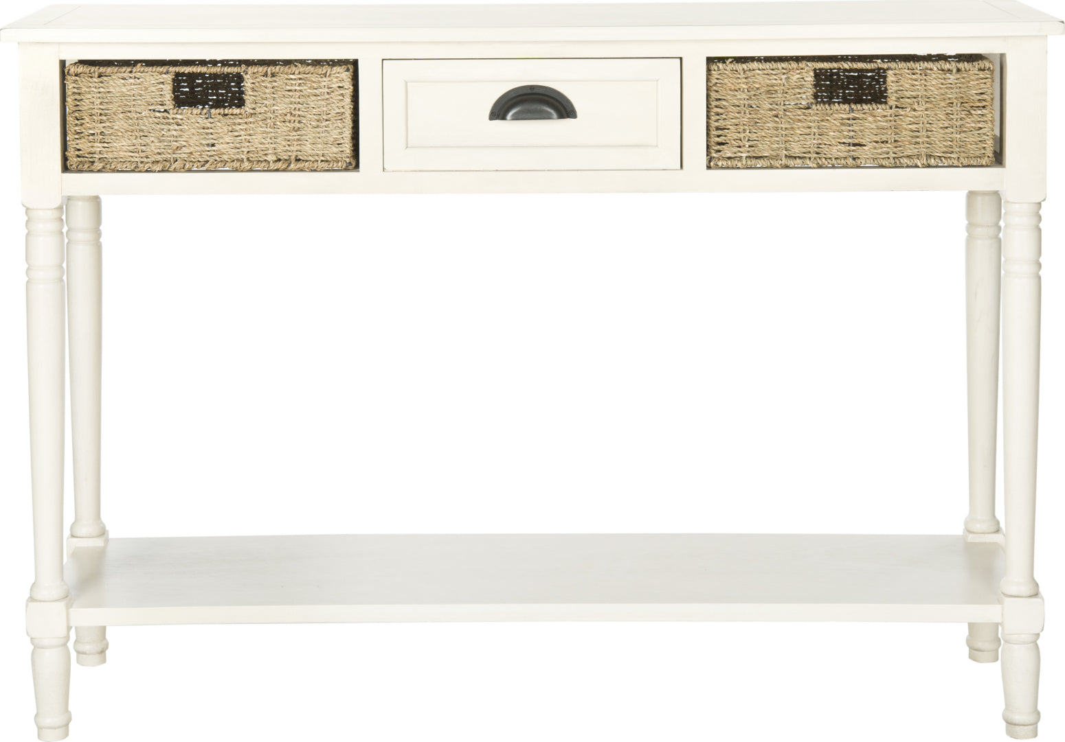 Safavieh Winifred Wicker Console Table With Storage White Furniture main image
