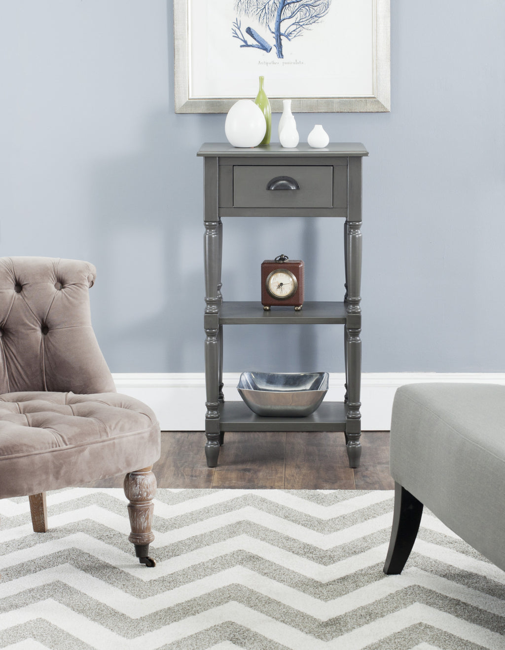 Safavieh Chucky Accent Table With Storage Grey Furniture  Feature