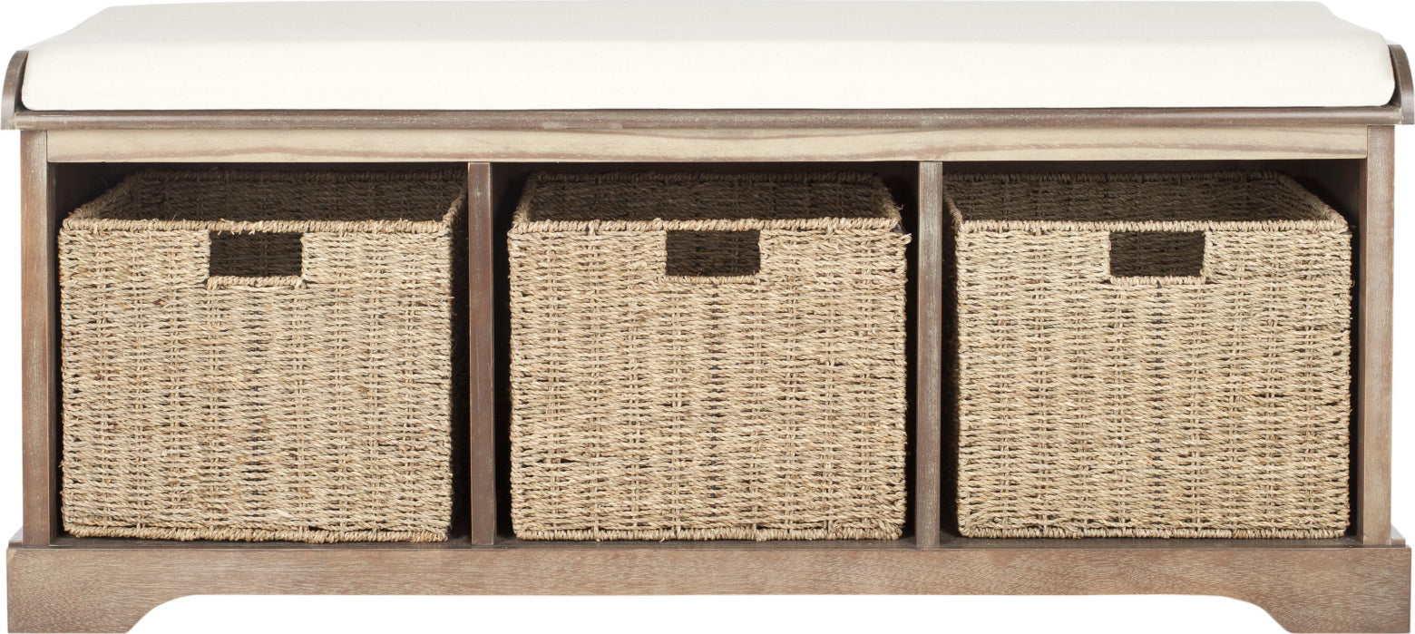 Safavieh Lonan Wicker Storage Bench Grey and White Furniture main image