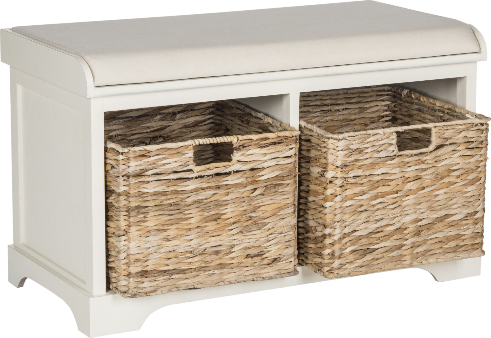 Freddy distressed white storage outlet bench