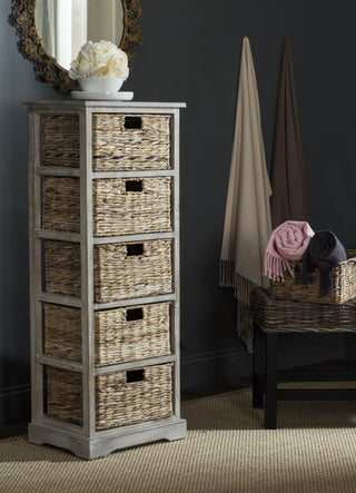 Safavieh Vedette 5 Wicker Basket Storage Tower Vintage White Furniture  Feature