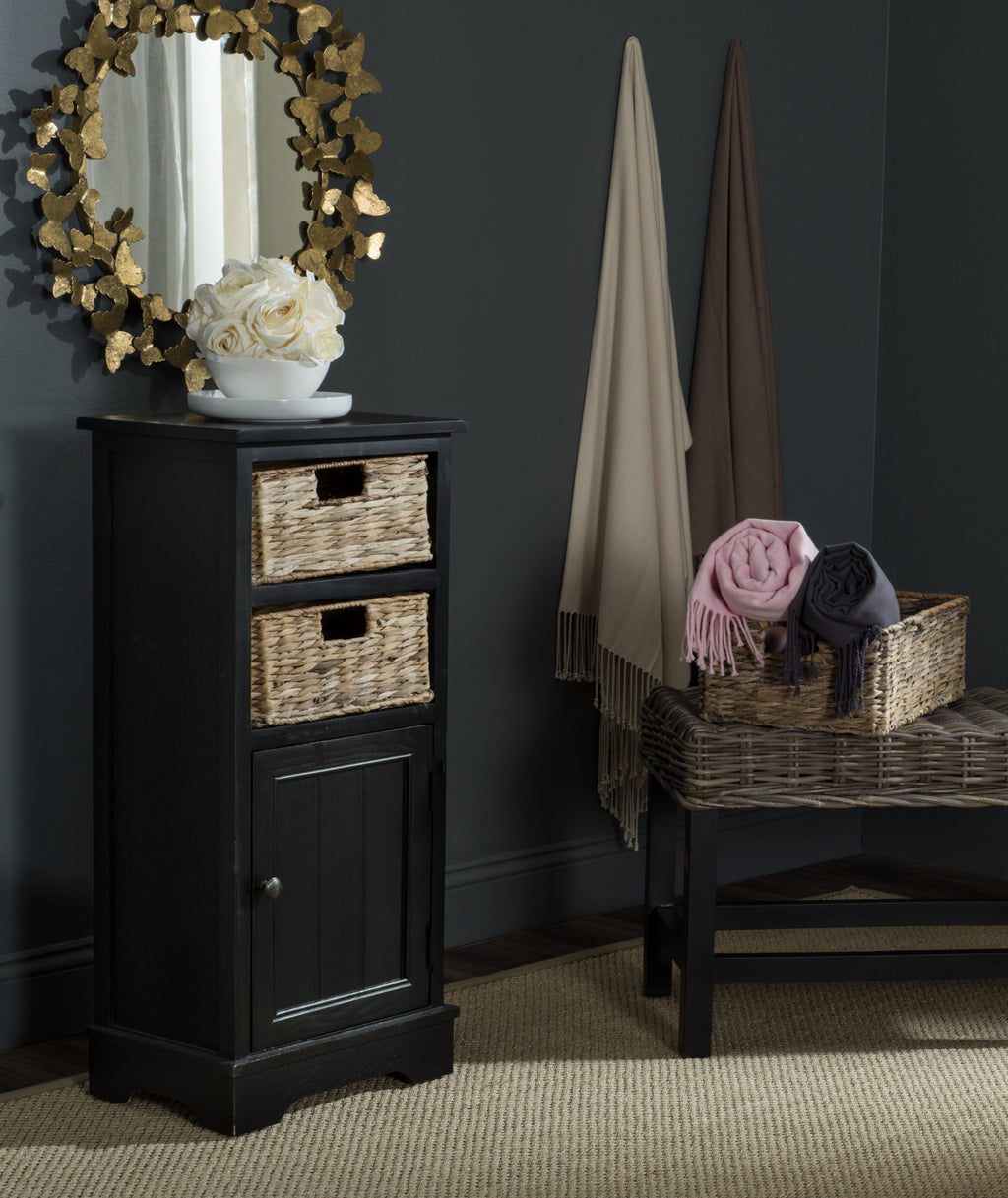 Safavieh Connery Cabinet Distressed Black Furniture  Feature
