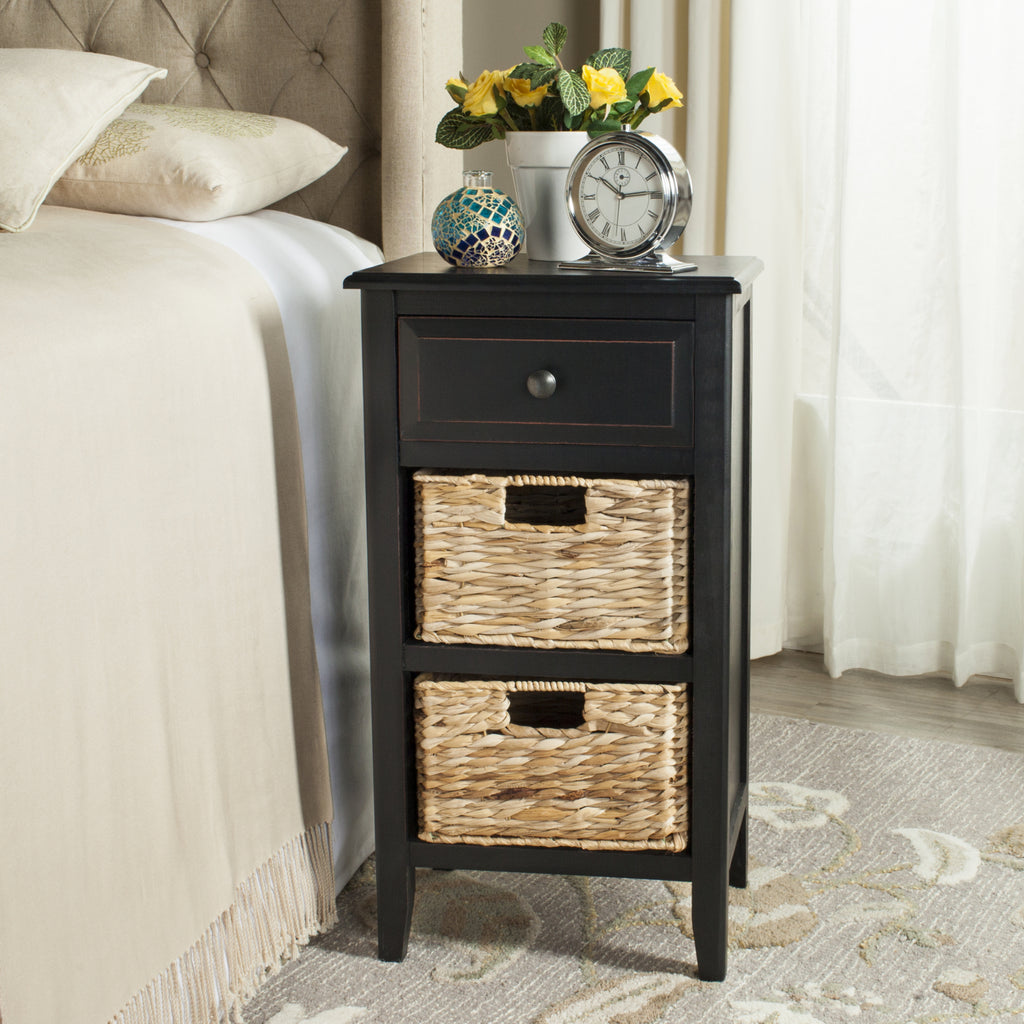 Safavieh Everly Drawer Side Table Distressed Black Furniture  Feature