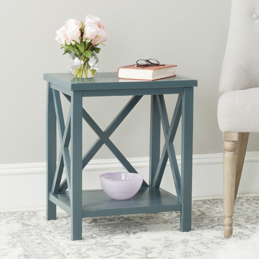 Safavieh Candence Cross Back End Table Slate Teal Furniture  Feature
