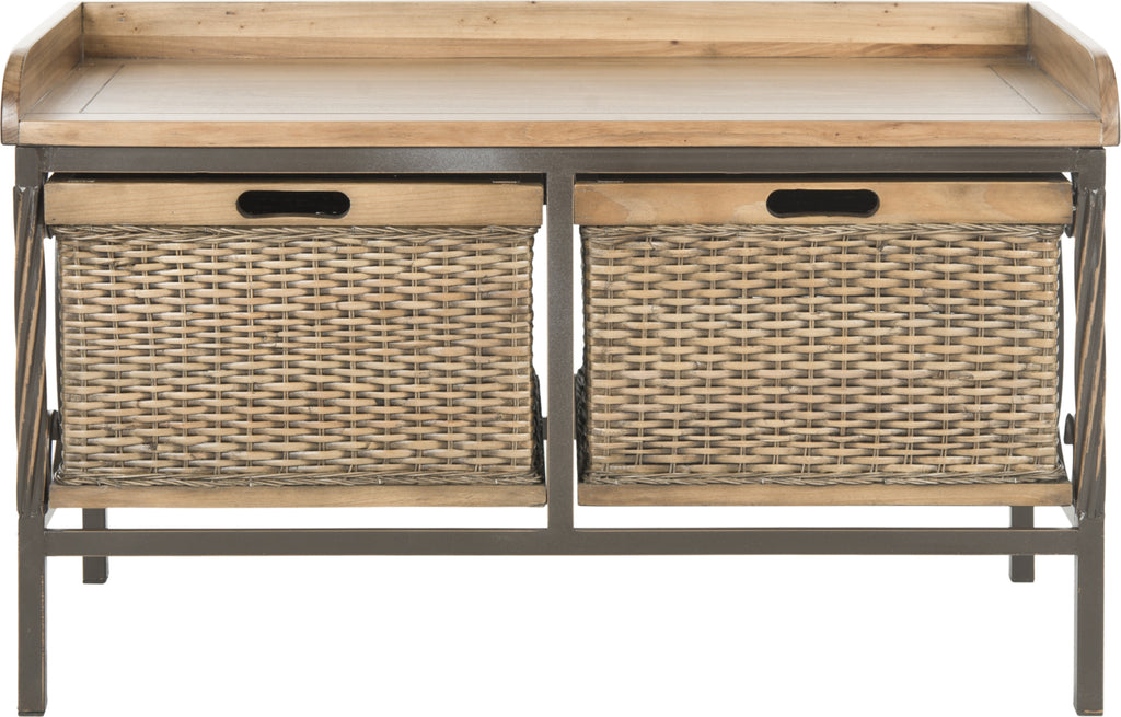 Safavieh Noah 2 Drawer Wooden Storage Bench Antique Pewter and Medium Oak Furniture main image