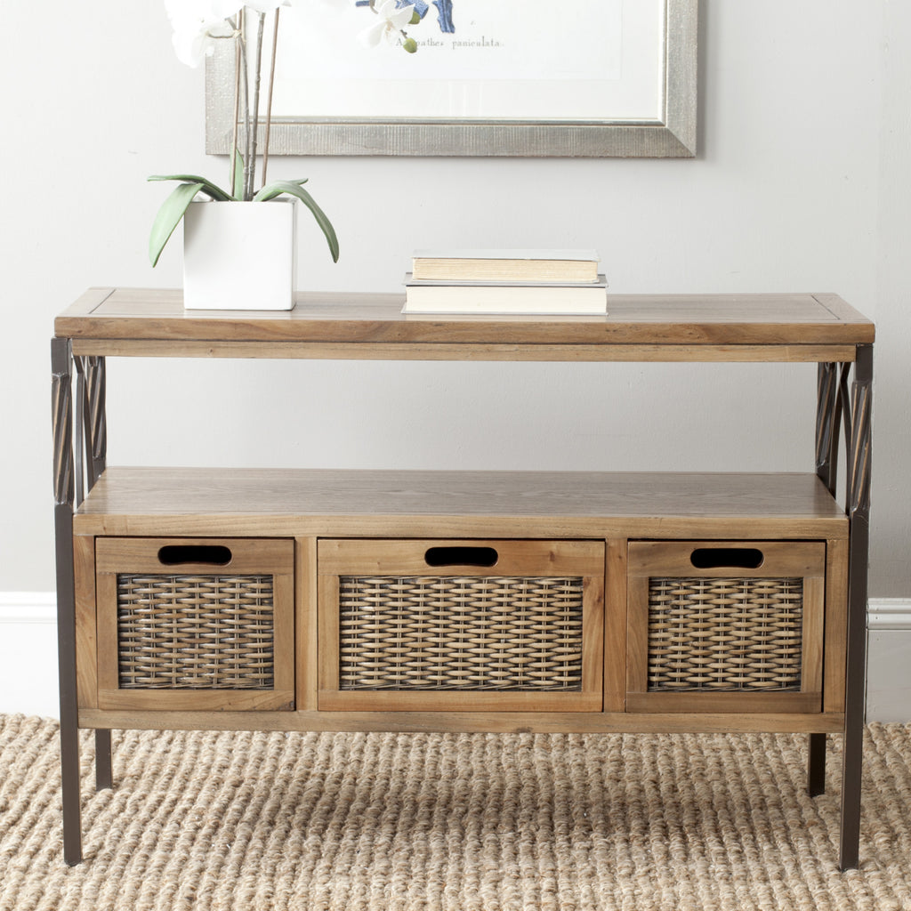 Safavieh Joshua 3 Drawer Console Antique Pewter and Oak Furniture  Feature