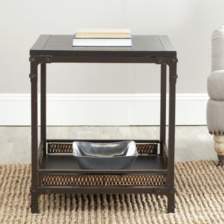 Safavieh Dinesh End Table With Storage Shelf Black and Dark Walnut Furniture  Feature