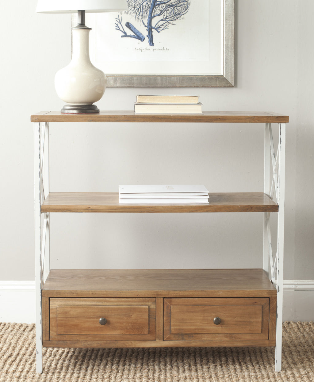 Safavieh Chandra Console With Storage Drawers Oak and White Smoke Furniture  Feature