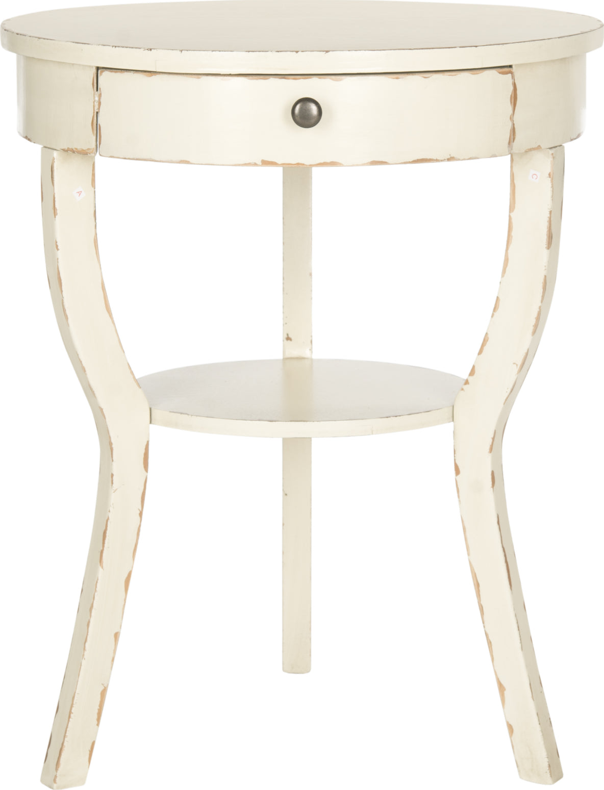 Safavieh Kendra Round Pedestal End Table With Drawer Vintage Cream Furniture main image