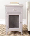 Safavieh Ziva One Drawer End Table With Glass Cabinet Quartz Grey Furniture  Feature